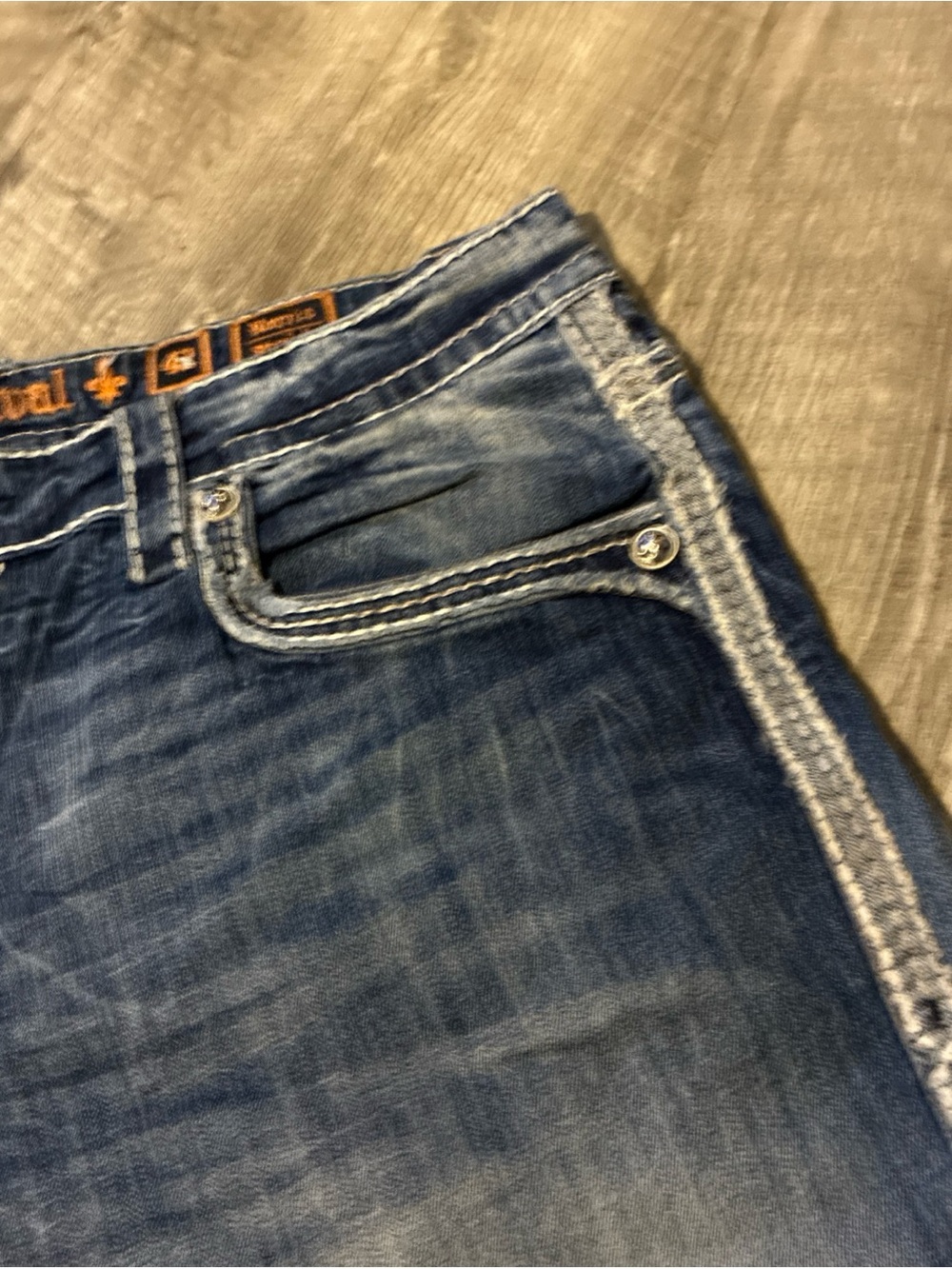 Vintage Rock Revival Jeans Men’s Blue Cotton Straight Distressed Flap SZ 42 - Picture 5 of 16